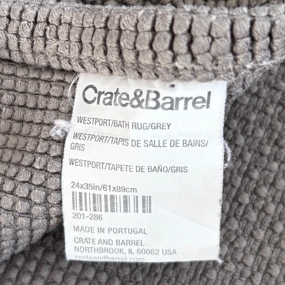 Crate & Barrel Westport Gray Cotton Bath Mat Rug 24x35 Textured